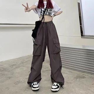 S-8XL กางเกงคาร์โก้สไตล์เกาหลี เอวปรับได้ กางเกงขากว้างทรงหลวม Clothing Pants เสื้อผ้า, Women