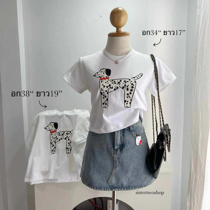 ( Lot ใหม่งานป้ายร้าน )เสื้อครอปBabytee สกรีนลายน้องหมาจุด เนื้อผ้าคอตตอน
