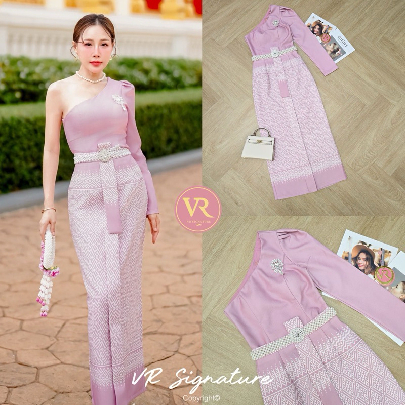 ชุดไทยสีชมพู งานป้ายVora ชุดไทยประยุกต์ ชุดไทยสวยหรู ชุดไทยงานแต่ง