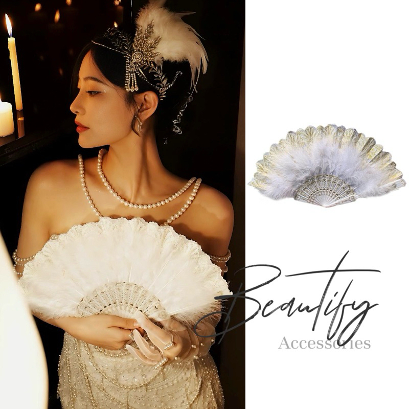 𝓑𝓮𝓪𝓾𝓽𝓲𝓯𝔂 พัดขนนกแบบพับได้น้ำหนักเบาสำหรับรำระบำประกอบการแสดงเสริมลุคสาวแก๊สบี้