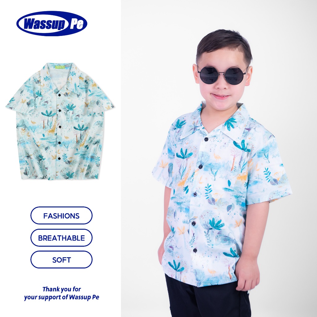 สื้อฮาวายเด็ก เสื้อเด็กไปทะเล เสื้อเด็กสงกรานต์ ผ้าคัตต้อน เนื้อนิ่ม//Wassuppe
