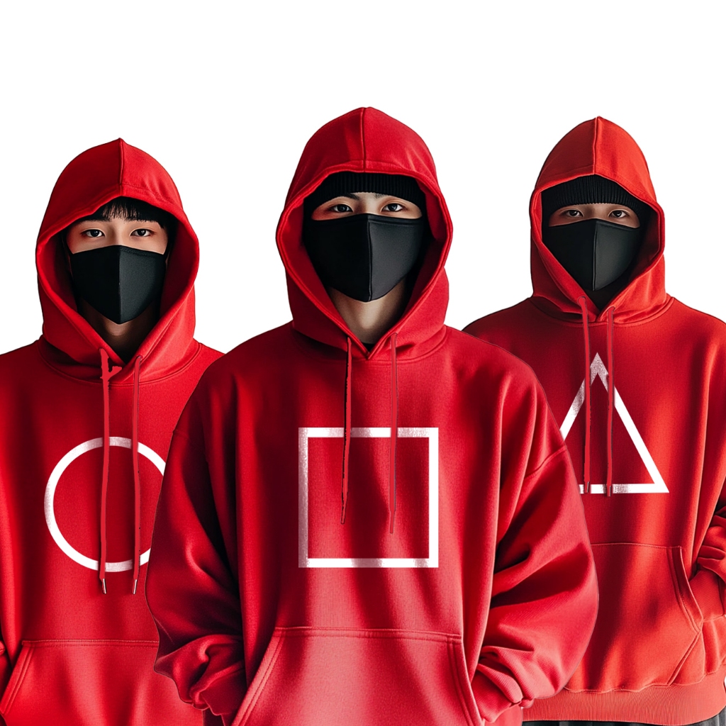 ส่งEMS สกรีนเสื้อ 77DESIGN เสื้อฮูด(สวม) เสื้อกันหนาว สีแดง squid game