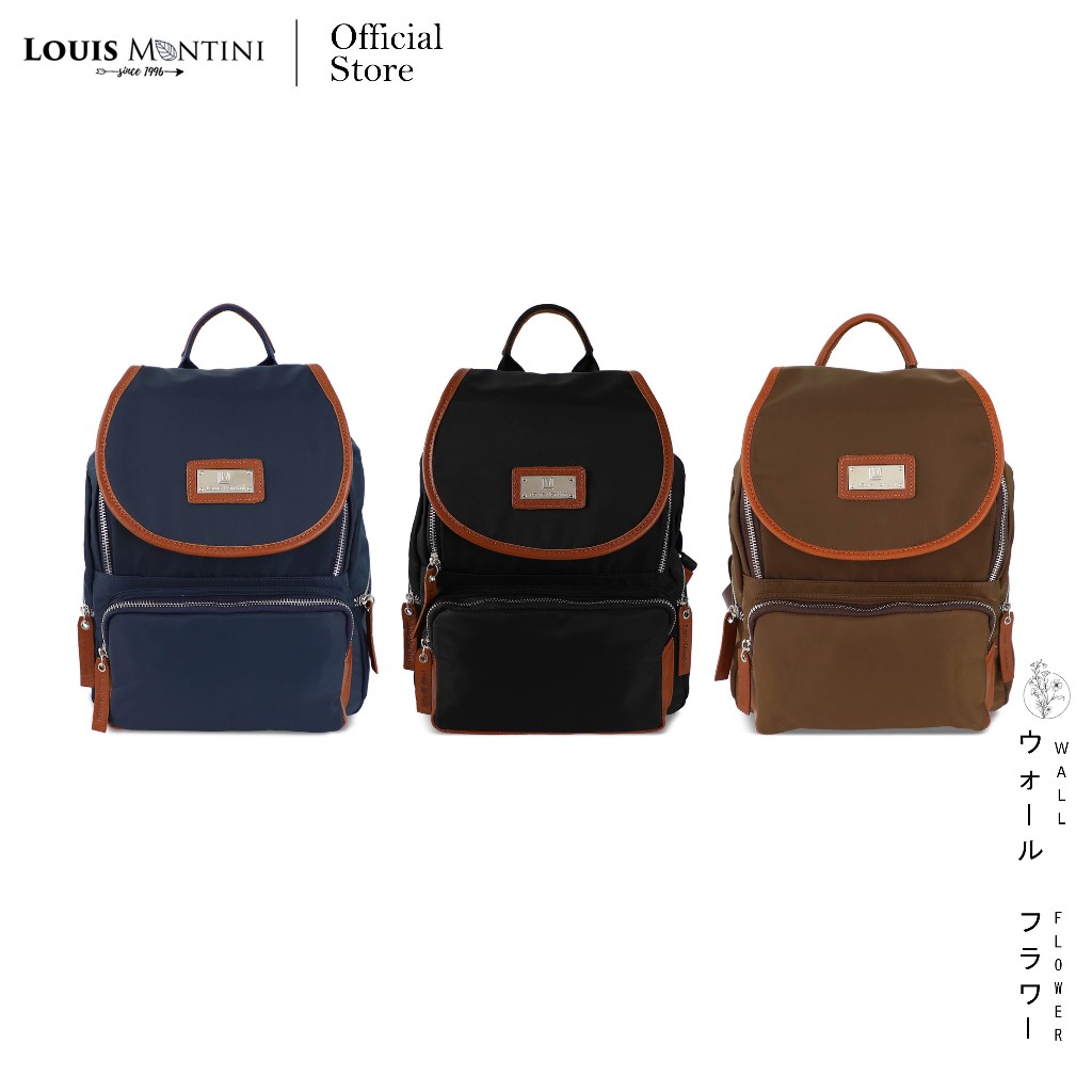 Louis Montini กระเป๋าสะพายหลังผ้าไนล่อนผสมหนังแท้ Women's Backpack BBP03