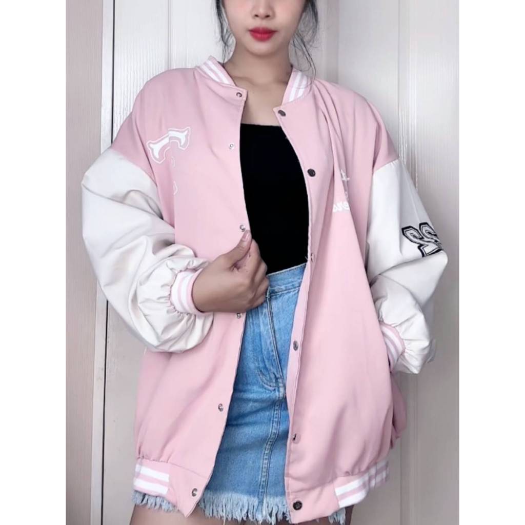 เสื้อแขนยาวแจ็คเก็ต Oversize {อก 62 นิ้ว} สกรีนตัว T ซับในผ้าร่มกันแดด มีกระเป๋า พร้อมส่ง B09
