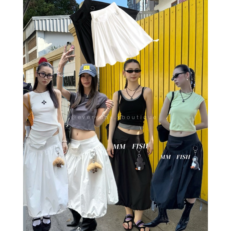 พร้อมส่ง📌𝗥𝗜𝗣𝗣𝗟𝗘 𝗠𝗜𝗗𝗜 𝗕𝗔𝗟𝗟𝗢𝗢𝗡 𝗦𝗞𝗜𝗥𝗧🤍🖤(SM590฿)ความมินิมอลที่ไม่มีวันเอาท์!เปิดตัวกระโปรงยาวสุดพริ้ว มีให้เลือก2สี onseason