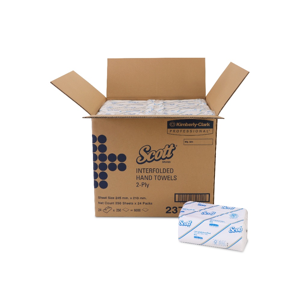 กระดาษเช็ดมือแบบพับครึ่ง Scott® (23754), สีขาว 2 ชั้น, 24 แพ็ค / หีบ