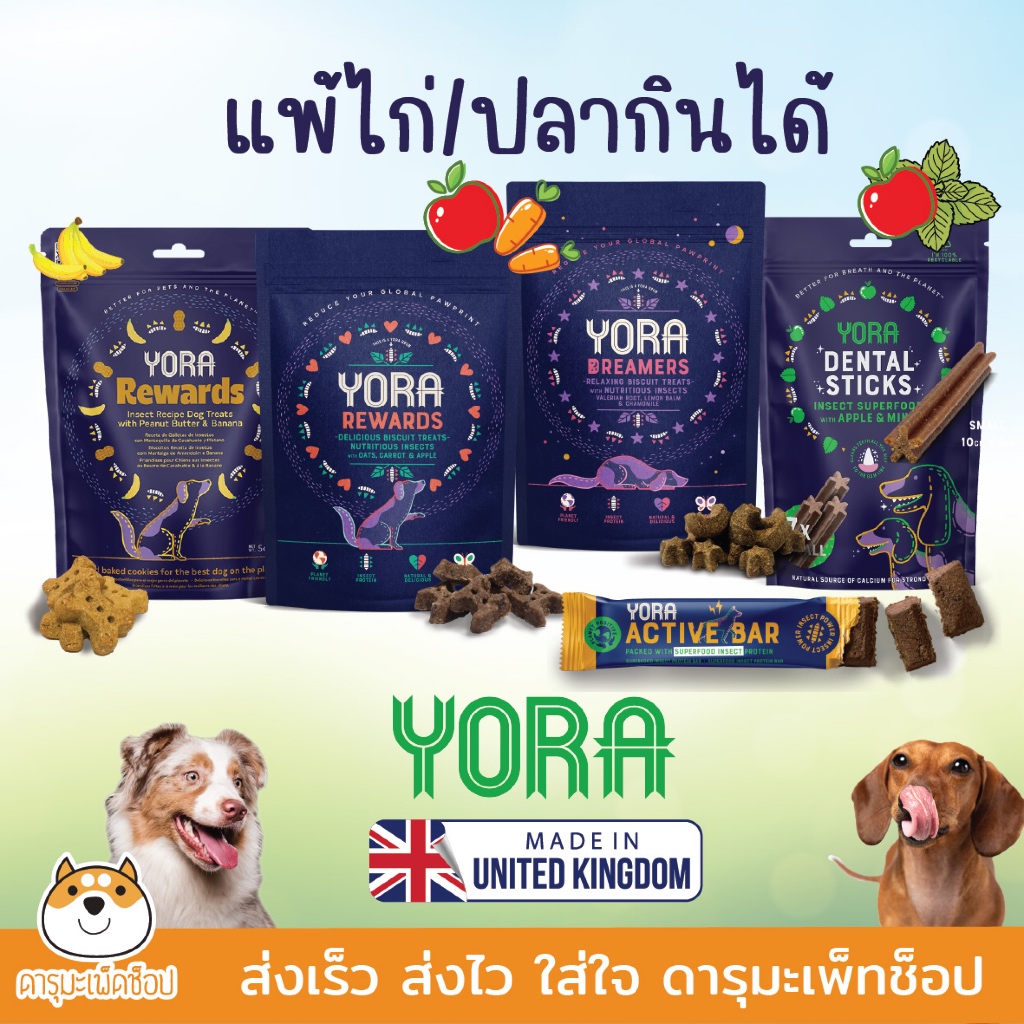 ขนมสุนัข YORA โปรตีนแมลง จากอังกฤษ Dreamers และ Rewards ขนาด 100g