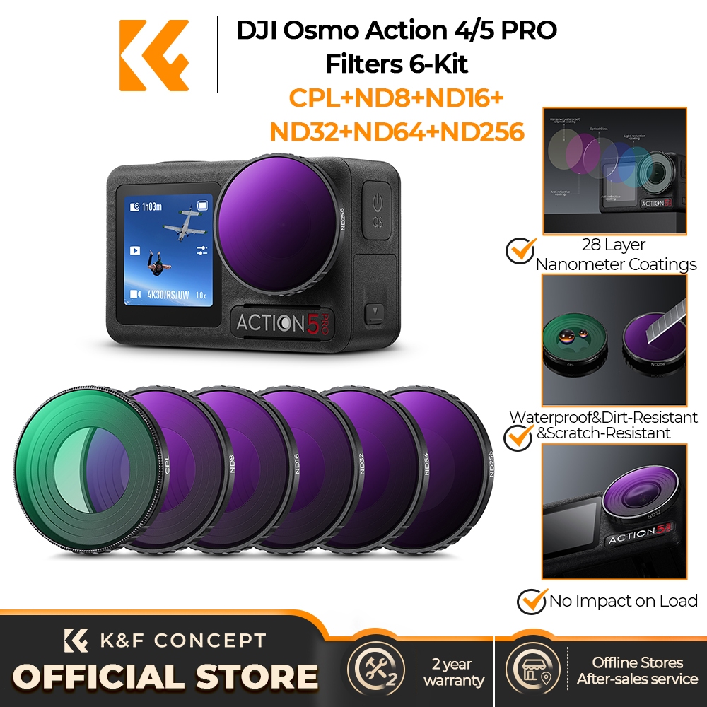 K&F CONCEPT Filters Applies to DJI Osmo Action4/5PRO(CPL+ND8+ND16+ND32+ND64+ND256)6-piece set spiral