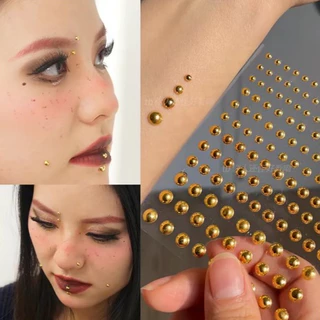 Piercing Jewelry Sticker สติ๊กเกอร์จิว 3D แบบไม่เจาะ หมุดกลม สีเงิน สีทอง ใช้ตกแต่งใบหน้า มีกาวในตัว ติดแน่น