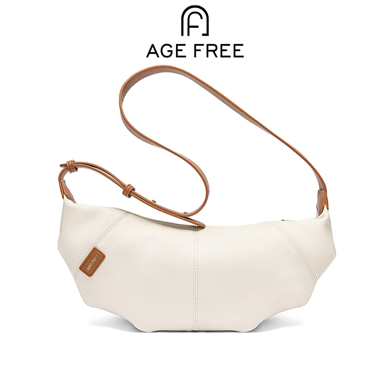 AGE FREE croissant bag สะพายไหล่ครอสบอดี้ กระเป๋าหนังครัวซองค์แฟชั่น+จี้กระเป๋าครัวซองมินิ