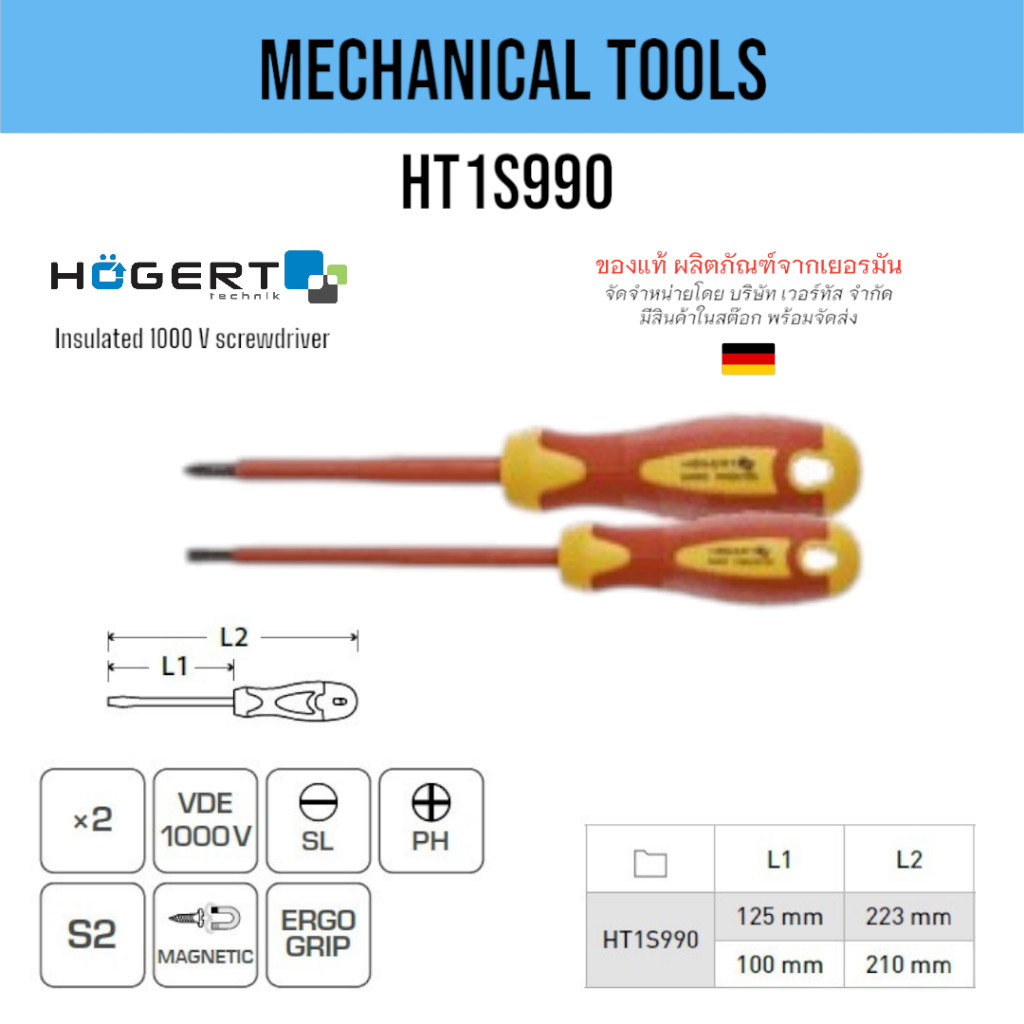 2- piece insulated screwdriver set, 1000 V, S2 steel