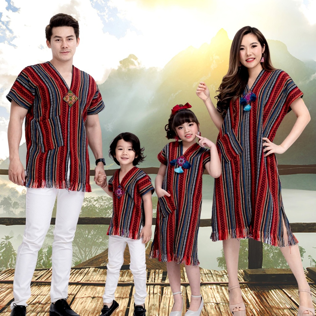 ชุดชาวเขา ชุดครอบครัว Naka Set ชุดแม่ลูก ชุดชาวดอย ชุดเมืองเหนือ ผ้าทอพื้นเมือง เดรสชาวเขา