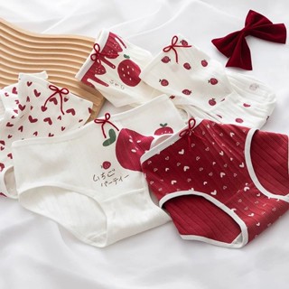 กางเกงในเอวต่ำ ผ้าคอตคอน ลายสตอเบอรี่สีหวาน กางเกงในแฟชั่น  …