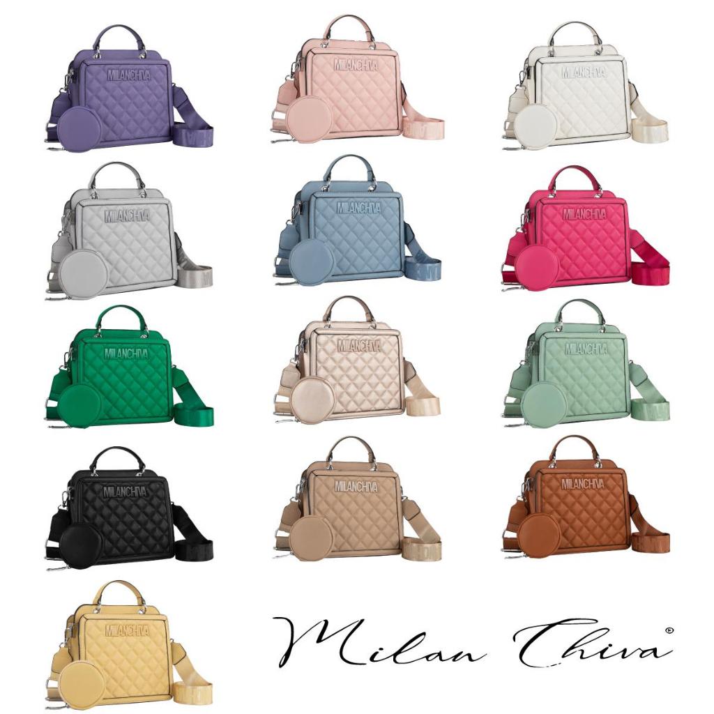 Milan Chiva รุ่น Hand bag กระเป๋าถือ กระเป๋าสะพายข้าง ทรงสี่เหลี่ยมขนาดกลางสำหรับผู้หญิง หนังPU (MC-331)