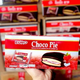 Euro Choco Pie ยูโร่ช็อคโกพาย ขนมพายสอดไส้ เคลือบช็อคโกแลต สอดไส้ กินกับอะไรก็อร่อย 1 กล่อง 12 ชิ้น มี 4 รสชาติ