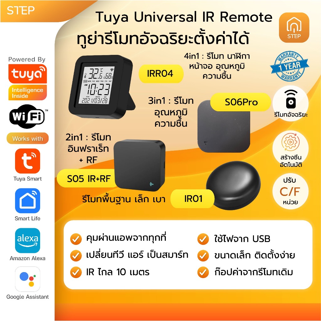 Tuya WiFi Universal Infrared Remote IR รีโมทอินฟาเรด เปิดปิด แอร์ ทีวี พัดลมผ่านโทรศัพท์ Smart Life