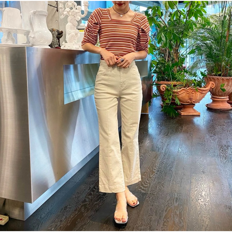 แบรนด์ AS KNOW AS PINKY ญี่ปุ่น แท้💯 กางเกงผ้าลูกฟูก แต่งหลังเชือกโคลเซต ปลายขาผ่าใส่เก๋ๆแบบสาวญี่ปุ