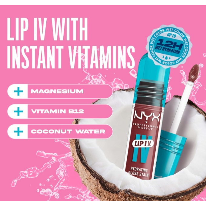 NYX ของแท้ ✅พร้อมส่ง✅ลิป Stain ติดทน ชุ่มชื้น NYX PROFESSIONAL MAKEUP Lip IV Hydrating Gloss Serum, Lip Stain with 12HR