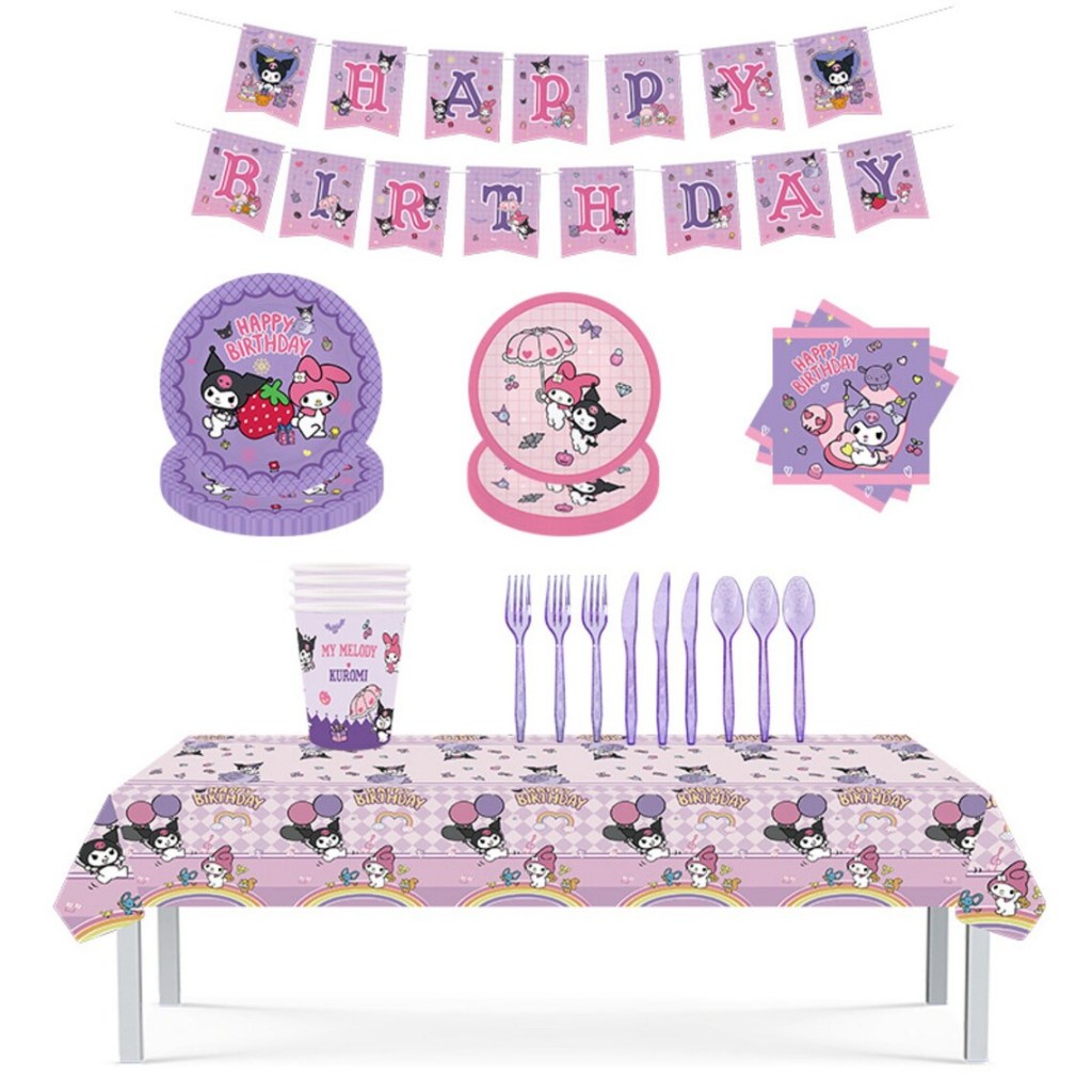 เซ็ทตกแต่ง แมว จาน-แก้วกระดาษ ป้ายวันเกิด ปาร์ตี้ วันเกิด Kitten Cat Birthday Party Table Set bunting Paper Plate Cup