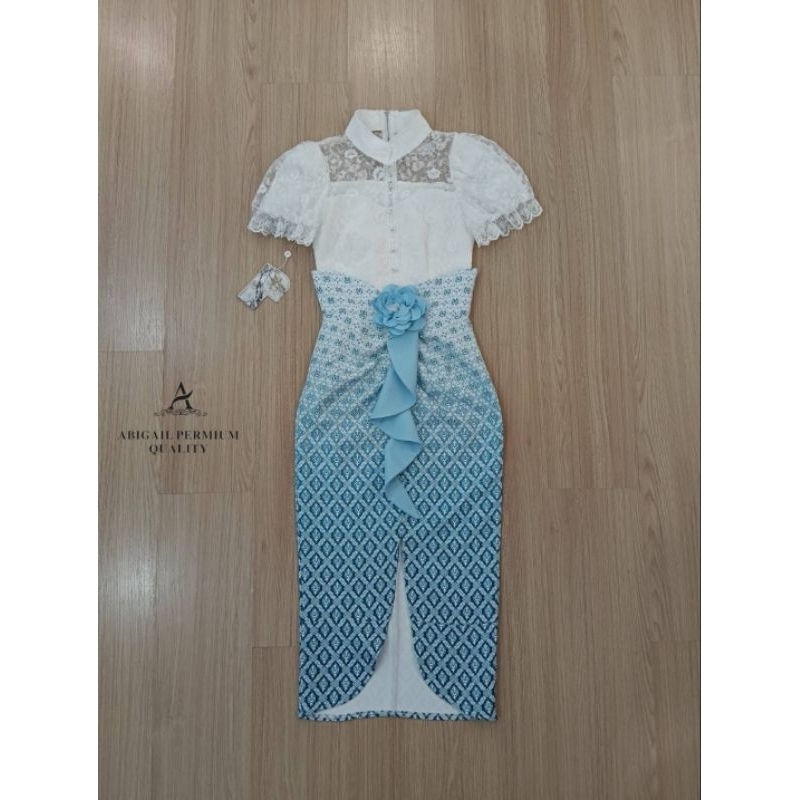 ชุดเซ็ตผ้าไทยสีฟ้ารับงานบุญ S-L Thai Print Set3 รูปที่ 7