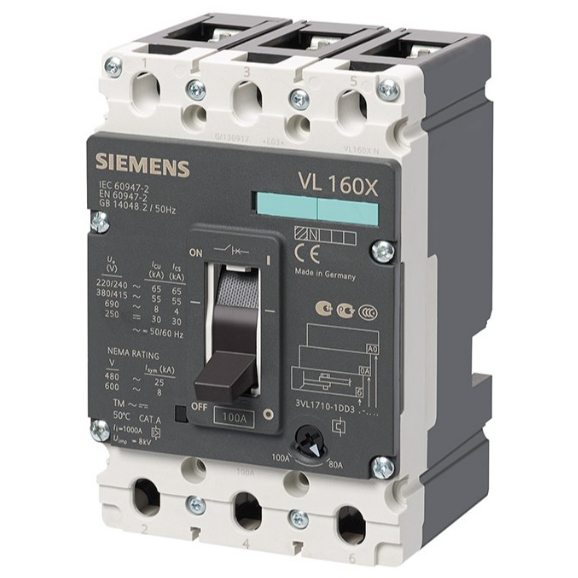 3VL1712-1DD33-0AA0 circuit breaker VL160X N standard breaking capacity Icu=55kA, 415V AC 3-pole, lin