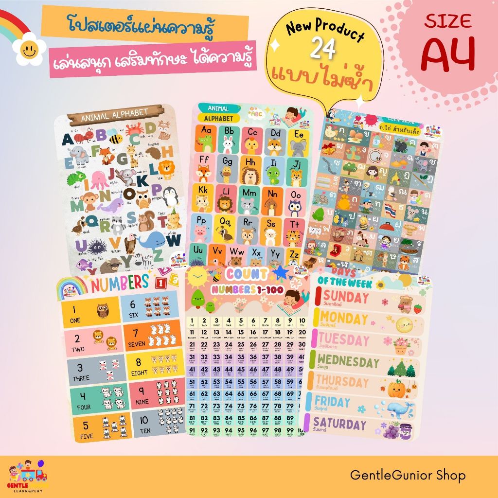 NEW!! แผ่นความรู้ หมวด รู้จักสี และอีก 24 แบบ!! สำหรับเด็กๆ ขนาด A4 สื่อการสอนหัดอ่านเสริมพัฒนาการ - รูปที่ 2