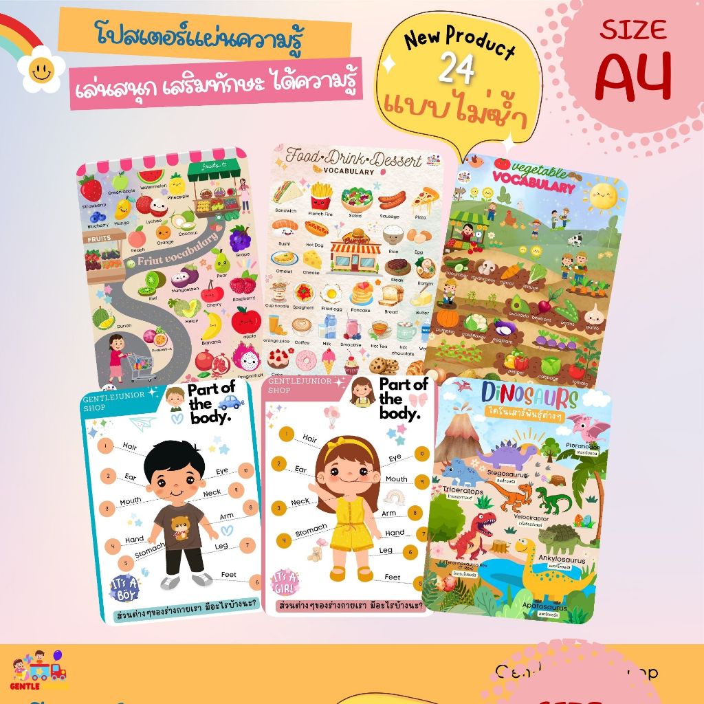 NEW!! แผ่นความรู้ หมวด รู้จักสี และอีก 24 แบบ!! สำหรับเด็กๆ ขนาด A4 สื่อการสอนหัดอ่านเสริมพัฒนาการ - รูปที่ 3