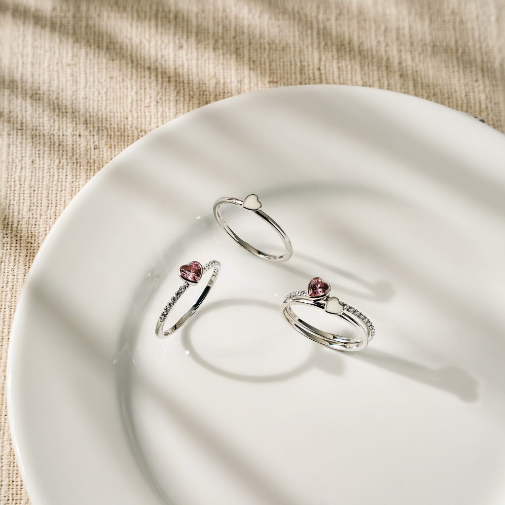 Ar-Kang Collection AKR742/AKR743 แหวนเงินแท้ประดับ Pink CZ + White CZ AAAAA
