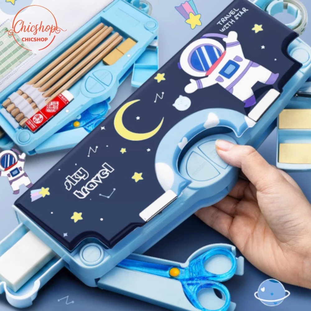 chishop กล่องดินสอสำหรับเด็ก 6in1 กล่องเครื่องเขียนมัลติฟังก์ชั่น ลายการ์ตูนน่ารัก