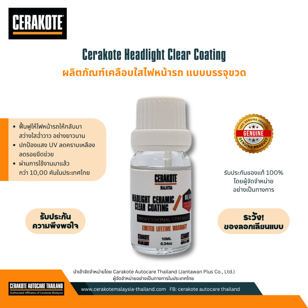 ผลิตภัณฑ์ น้ำยาเคลือบใส ไฟหน้ารถ ป้องกัน คราบเหลือง หมองมัว CERAKOTE HEADLIGHT COATING