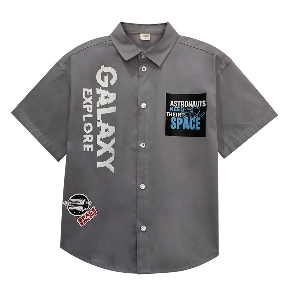เสื้อเชิ๊ตแขนสั้น GALAXY สีเทา เด็กชาย
