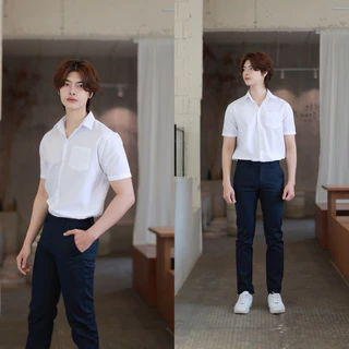 เสื้อนักศึกษาชาย แขนยาวและแขนสั้น ไซต์ S-56" ผ้าคอมทวิว ผ้าไมโคร ผ้าดิบ