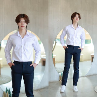 เสื้อนักศึกษาชาย แขนยาวและแขนสั้น ไซต์ S-56" ผ้าคอมทวิว ผ้าไมโคร ผ้าดิบ