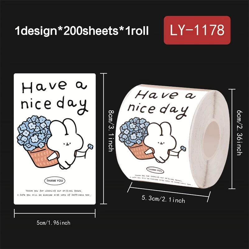 ( LY ) สติกเกอร์ปิดผนึกภาษาอังกฤษรูปสี่เหลี่ยม Good Day การ์ตูนสัตว์ พืช ดอกไม้ สติ๊กเกอร์ตกแต่งบรรจุภัณฑ์ของขวัญ