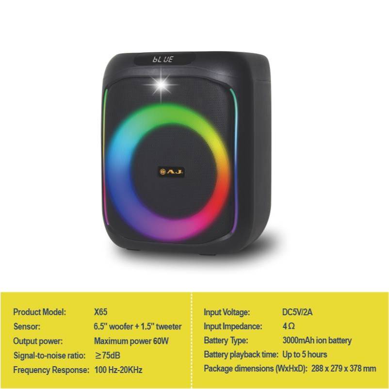 ลำโพง AJ X65,X95 Bluetooth Super Bass 60W แถมไมค์ไร้สาย+รีโมท ลำโพงปาร์ตี้ ลำโพงพกพา เสียงดี ของแท้
