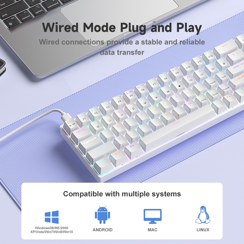 ZIFRIEND TK68 คีย์บอร์ดเชิงกล Hotswap RGB Gaming คีย์บอร์ดแบบมีสาย-thai keyboard