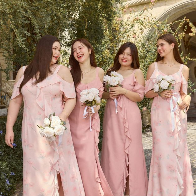 La Mignonne (XS-3XL) Mystic Rose Dress เดรสออกงาน สายเดียว เปิดไหล่เบาๆ ดีเทลช่วงอกแต่งระบายถึงชายกระโปรงและผ่าข้าง