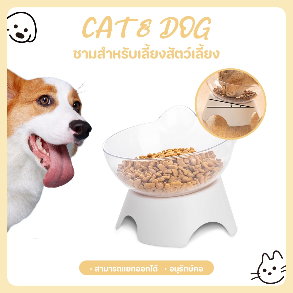 【CAT&DOG】ชามอาหารแมว, อาหารสุนัข, ชามแมว, ฟีดสัตว์เลี้ยงชามอาหารสัตว์เลี้ยงชามอาหารเอียง 15 องศา