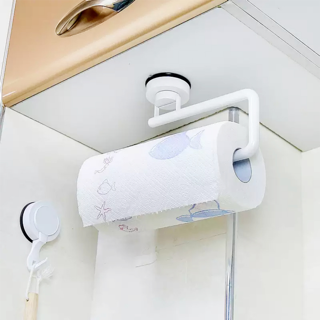 Dehub ที่แขวน กระดาษทิชชู่ ซับมัน ห้องครัว สีขาว พลาสติก ไม่ต้องเจาะ Kitchen Towel Hanger R - S60
