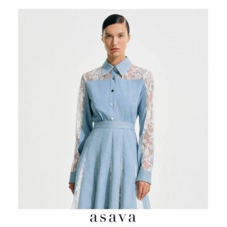 [asava ss25] Hayden Denim Lace Shirt เสื้อเชิ้ตผู้หญิง แขนยา…