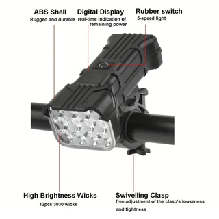 🔥1200mAh ไฟหน้าจักรยาน Super Bright USB-C 12 ลูก LED ไฟหน้าจักรยานแบบชาร์จไฟได้พร้อมแตรอุปกรณ์จักรยานกันน้ำ