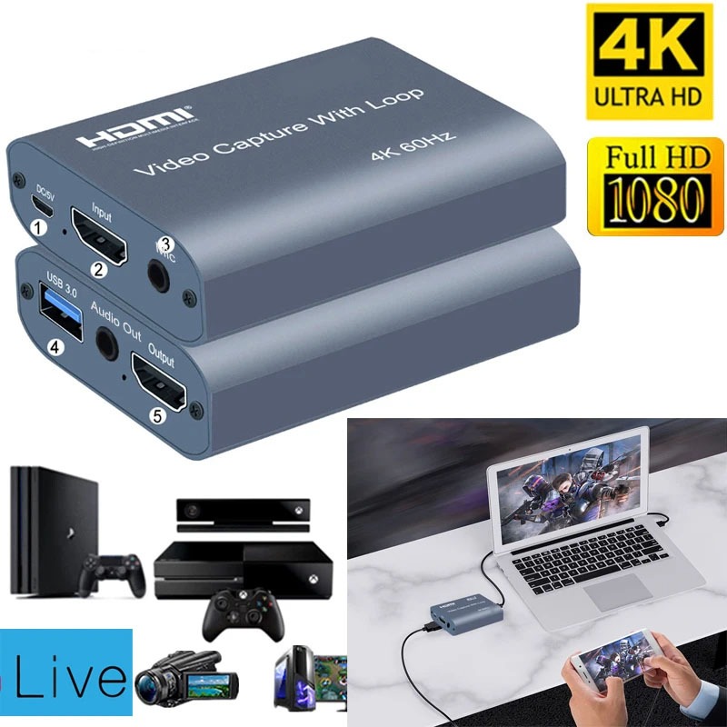 4K 60hz Loop HDMI Video Capture Card USB2.0 Game Record Laptop PC Live Streaming
