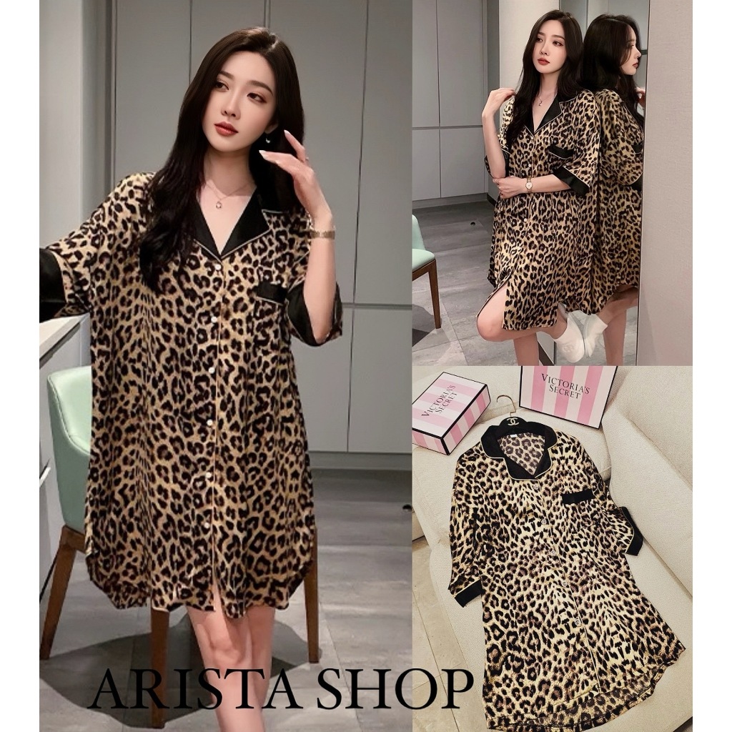 ❌พร้อมส่ง ส่งไว❌ชุดนอน Dress Pajamas (Leopard)