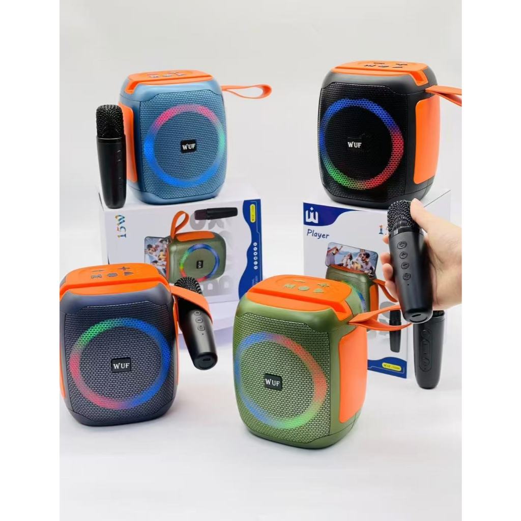 WUF-109K Speaker ลำโพงบลูทูธ ลำโพงไร้สาย มีไฟ LED เสียงได้ เสียงดัง แถมไมโครโฟน🎤