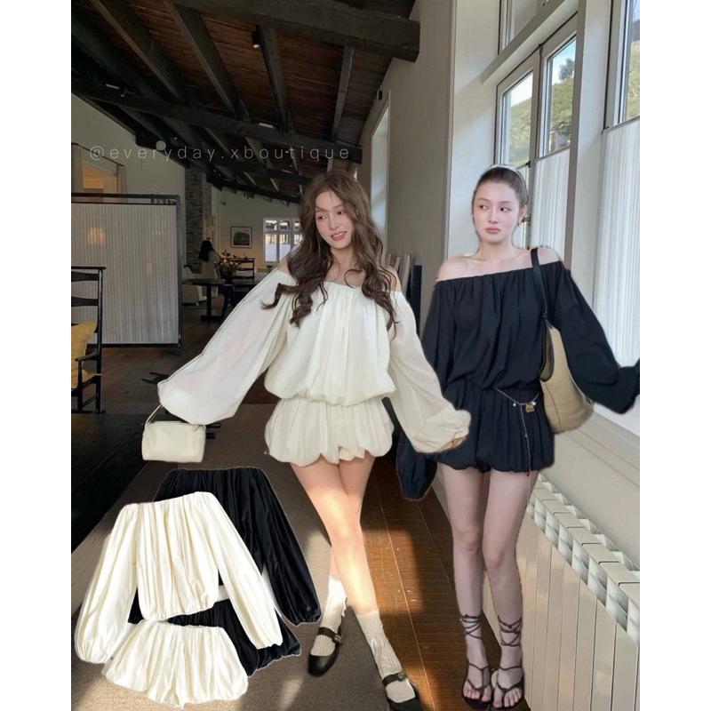 พร้อมส่ง📌𝗦𝗘𝗥𝗘𝗡𝗘 𝗖𝗛𝗔𝗥𝗠 𝗦𝗘𝗧🕯️🖤(590฿) เรียบง่ายแต่มีเสน่ห์ ชุดนี้ใส่แล้วดูแพงแบบ effortless! เสื้อเปิดไ