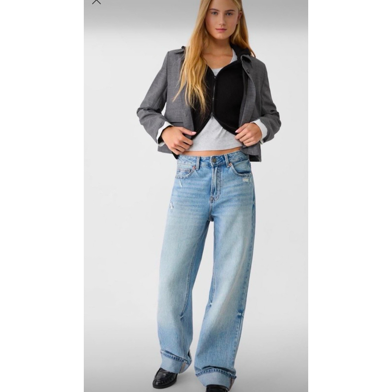 Stradivarius D92 Wide leg Jeans กางเกงยีนส์ขาพับทรงขากระบอกของแท้STR💯 ทรงใส่สวย ดูแพงมากก