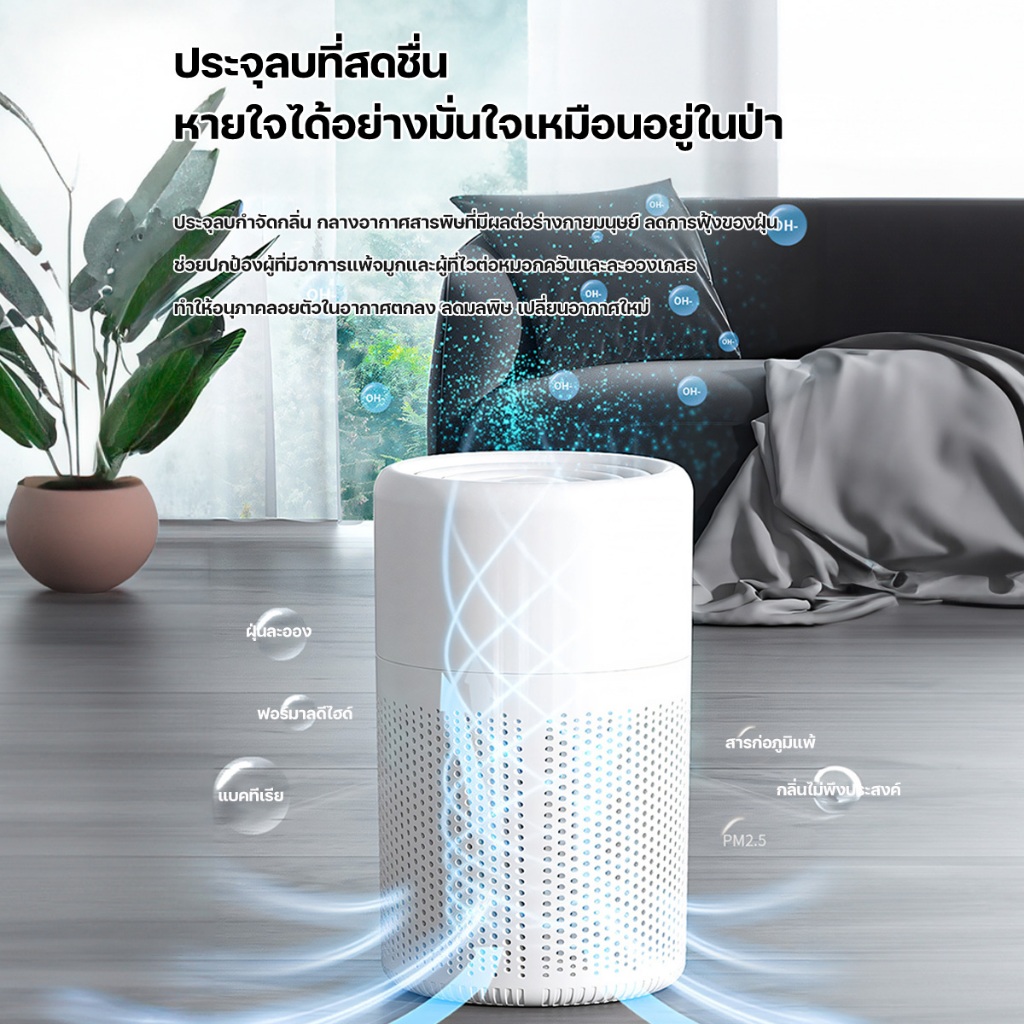 KADONIA Air Purifier PM2.5 เครื่องฟอกอากาศ ไส้กรอง HEPA ระดับ H13 การฟอกอากาศด้วยไอออนลบแสงสีฟ้า เครื่องฟอกอากาศขนาดเล็ก รูปที่ 4