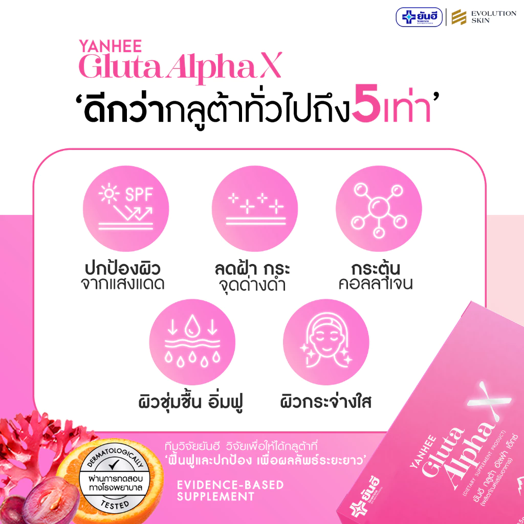 Yanhee Gluta AlphaX ยันฮี วิตามิน กลูต้า อัลฟ่าเอ็กซ์ บำรุงผิว ขาว ใส วิตามินผิว ปรับสีผิว ผิวขาว thumbnail 10