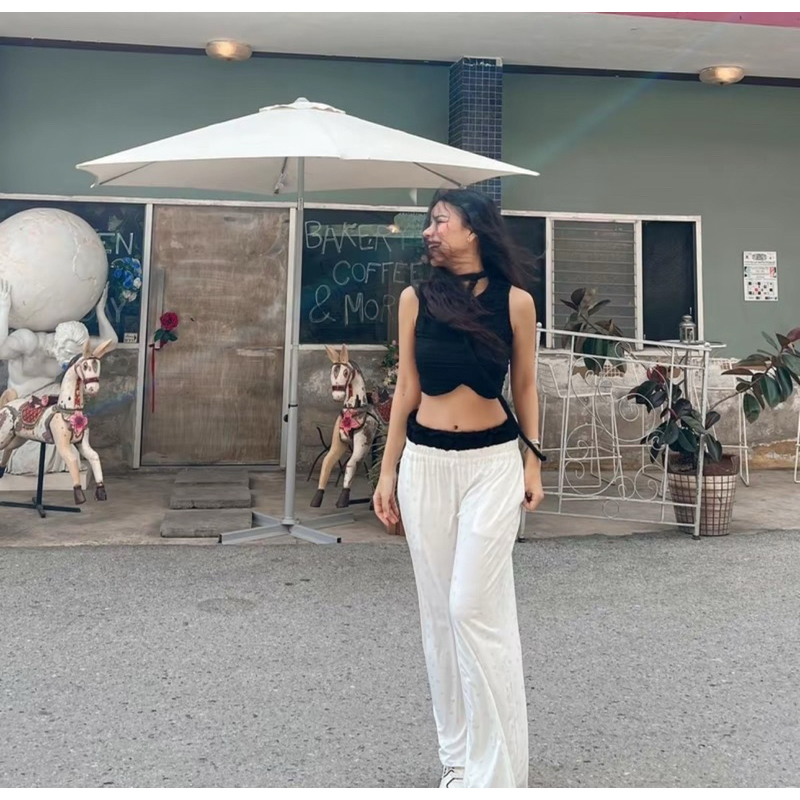 New งานป้าย MONTHA กางเกงสีขาว ลายหัวใจกิตเตอร์