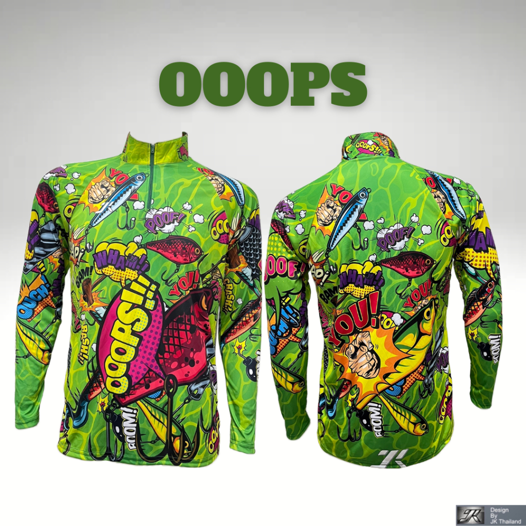 JK Thailand เสื้อตกปลา OOOPS ป้องกันรังสี UV 80% แห้งเร็ว